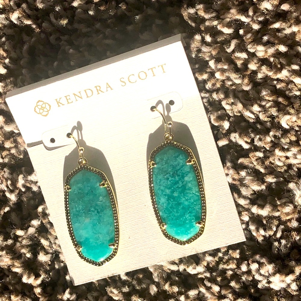 NWOT Rare & Retired Kendra Scott Elle Earrings Amazonite & Yellow Gold SO RARE! - Picture 5 of 8